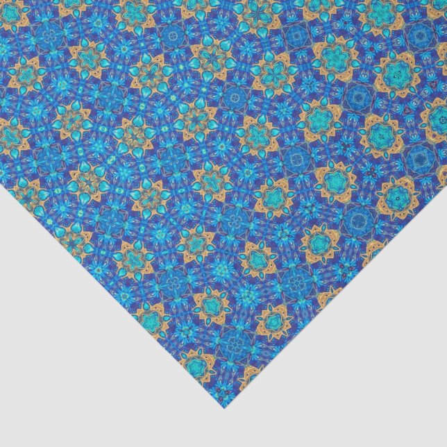 Papel De Seda Decoupage de Concha de Folha de Ouro Falso em Aqua (Detalhes)
