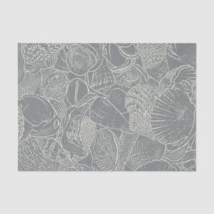 Papel De Seda Decoupage de Concha de Praia Costeira Cinza Branco