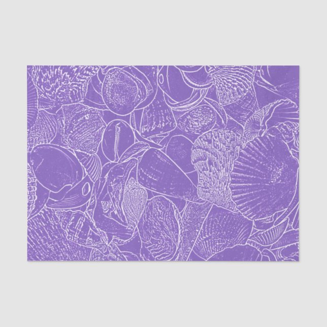 Papel De Seda Decoupage de Concha de Praia Costeira Roxa Branca (Frente )