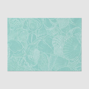 Papel De Seda Decoupage de Concha de Praia Costeira Verde Teal B