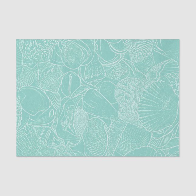 Papel De Seda Decoupage de Concha de Praia Costeira Verde Teal B (Frente )