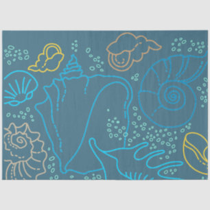 Papel De Seda Decoupage de Conchas do Mar de Cena Submarina