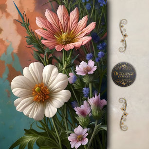 Papel De Seda Decoupage de Cosmos Florais Pintados