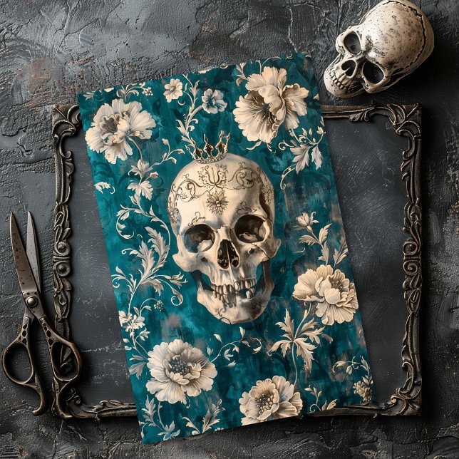 Papel De Seda Decoupage de Crânio de Esqueleto Gótico de Hallowe (Criador carregado)