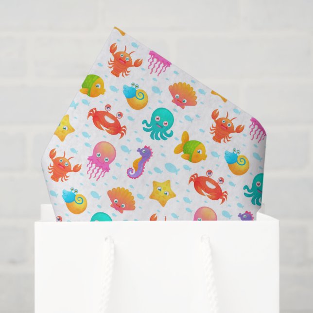 Papel De Seda Decoupage de Criaturas Marinhas (Sacola de presentes)