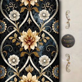 Papel De Seda Decoupage de Damasco Floral Elegante