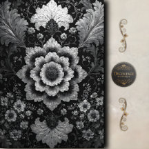 Decoupage de Damasco Floral Preto Prata