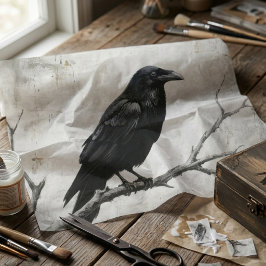 Papel De Seda Decoupage de Dark Academia de Corvo Gótico