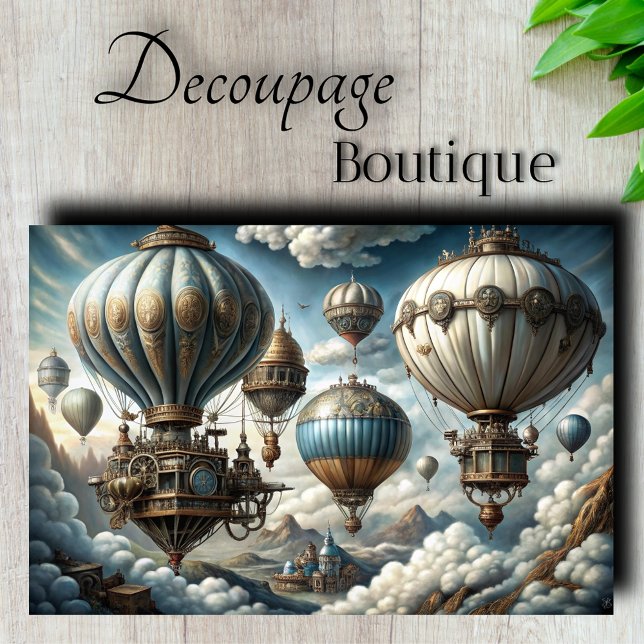Papel De Seda Decoupage de Dirigíveis da Cidade do Céu (Sky City Airships Decoupage Tissue Paper)