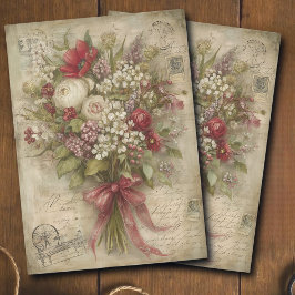 Papel De Seda Decoupage de Efêmera de Buquê Vermelho Romântico V