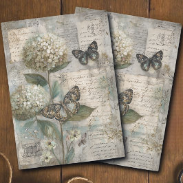 Papel De Seda Decoupage de Efêmera de Hortênsia Vintage e Borbol