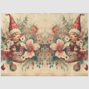 Papel De Seda Decoupage de Elfos de Natal e Florais Vintage