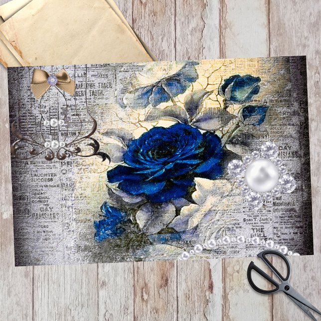 Papel De Seda Decoupage de Ephemera Azul-Rosa Azul-Vitorino (Criador carregado)