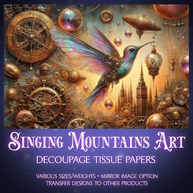 Papel De Seda Decoupage de Fantasia de Voo de Hummingbird Steamp (Criador carregado)