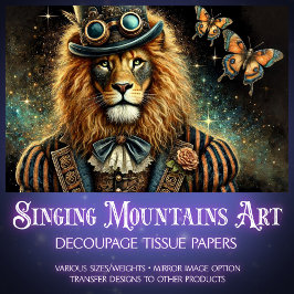 Papel De Seda Decoupage de Fantasia do Leão Steampunk Industrial