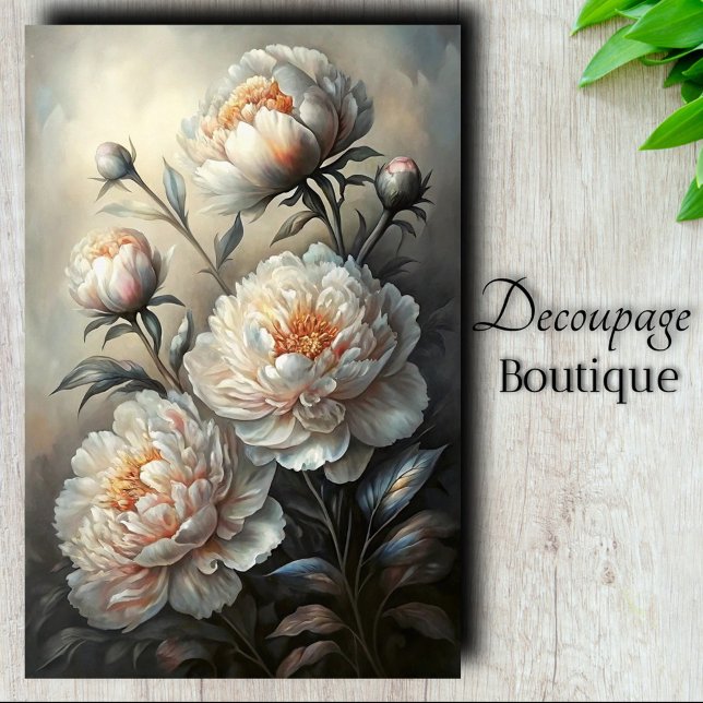 Papel De Seda Decoupage de Flor de Peônia de Marfim (Peony Luminance Decoupage Tissue Paper)