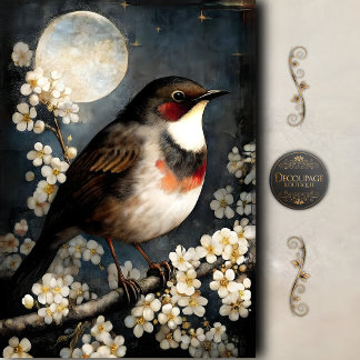 Papel De Seda Decoupage de Flor de Robin ao Luar
