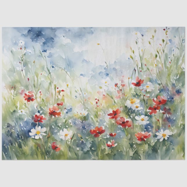 Papel De Seda Decoupage de Flores de Água Azul-Branco Vermelho (Frente )