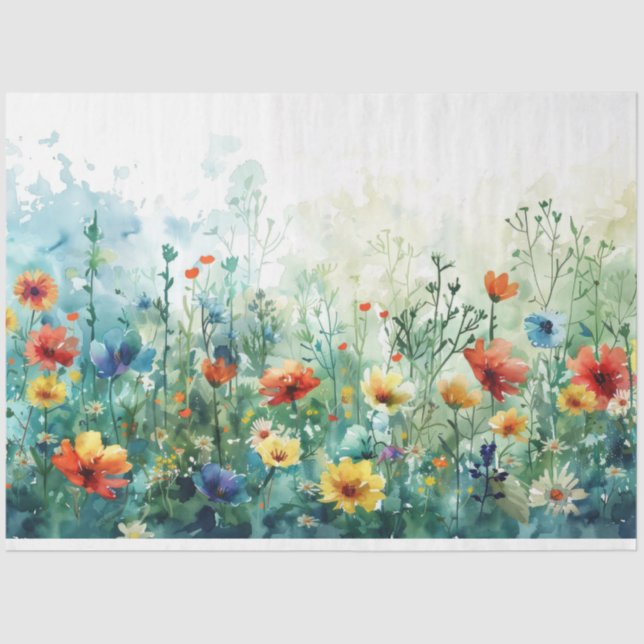 Papel De Seda Decoupage de Flores de Mola de Aquarela (Frente )