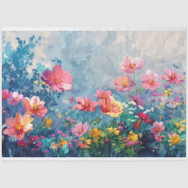 Papel De Seda Decoupage de Flores de Mola de Aquarela (Frente )