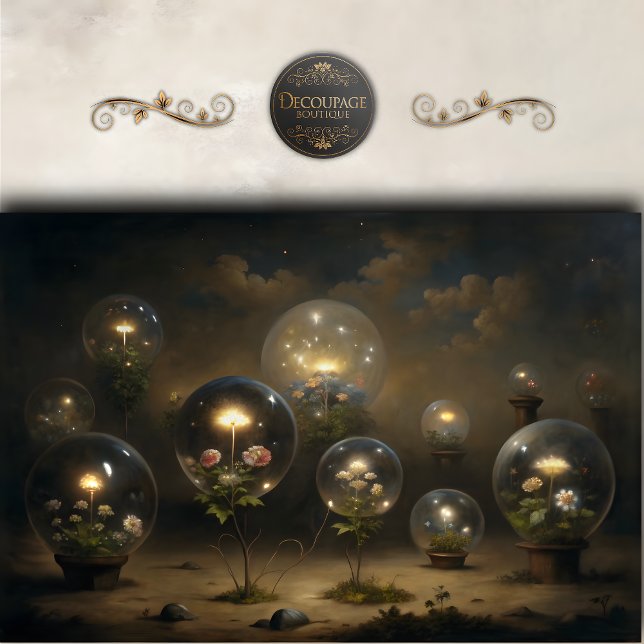 Papel De Seda Decoupage de Flores de Órbulo Encantadas (Enchanted Glass Orb Flowers Decoupage Tissue Paper)