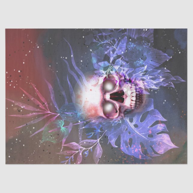 Papel De Seda Decoupage de Flores do Arco-Íris de Caveira Brilha (Frente )