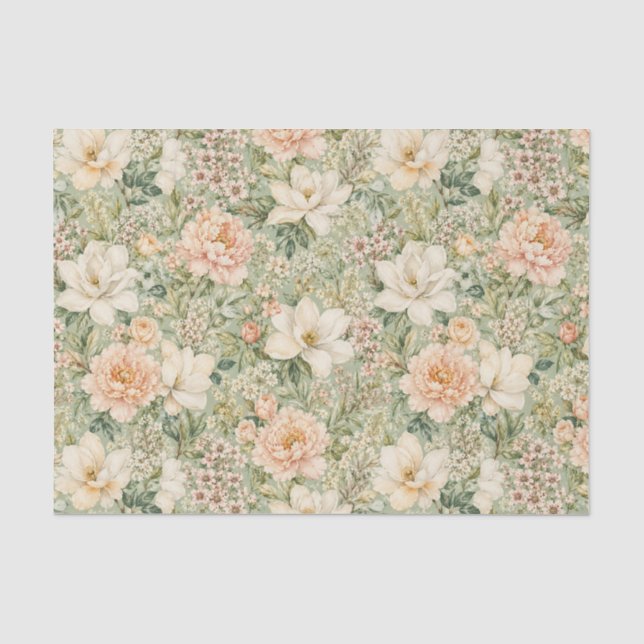 Papel De Seda Decoupage de Flores Rústicas em Bege e Pêssego (Frente )