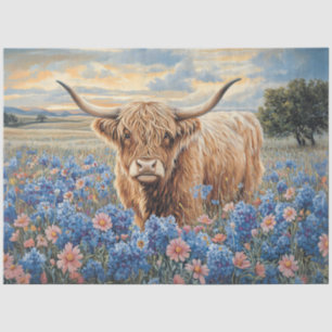 Papel De Seda Decoupage de Flores Selvagens Azuis e Rosa-Vaca