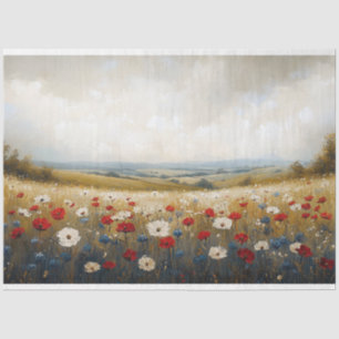 Papel De Seda Decoupage de Flores Selvagens Vermelhas e Azuis