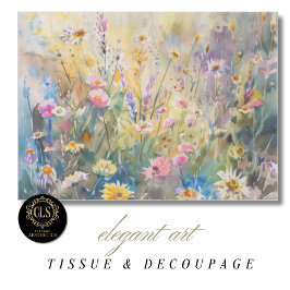 Papel De Seda Decoupage de Flores Silvestres em Aquarela