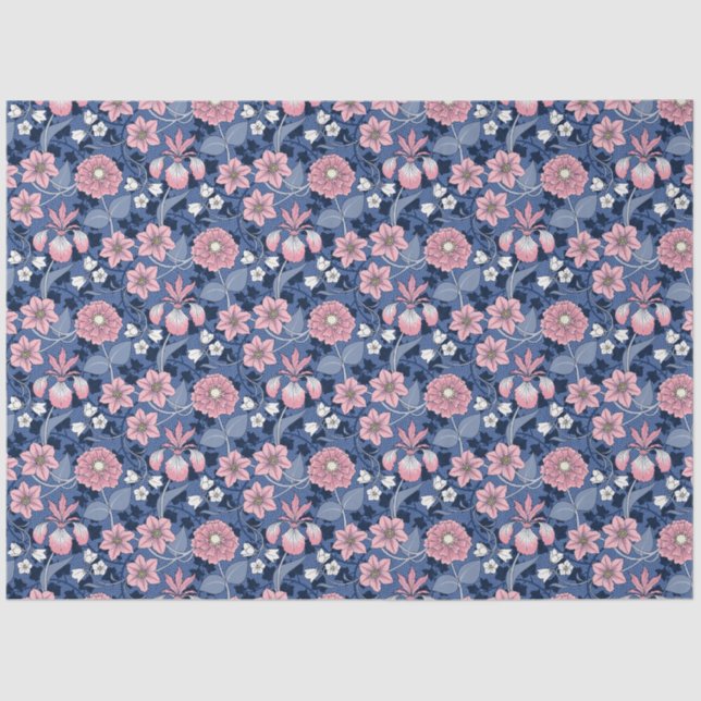 Papel De Seda Decoupage de Flores Vitorianas Rosa e Azul (Frente )