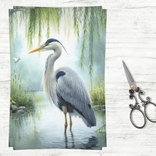 Papel De Seda Decoupage de Fluxos Selvagens com Herões de Aquare