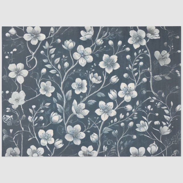 Papel De Seda Decoupage de Ganga com Flores Brancas (Frente )