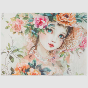 Papel De Seda Decoupage de Garota do Tipo Boneca de Pastel Water