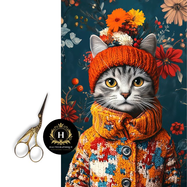 Papel De Seda Decoupage de Gato de Cinza Floral de Inverno (Criador carregado)