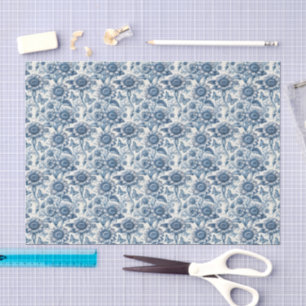 Papel De Seda Decoupage de Girassóis Borboletas Chinoiserie Azul