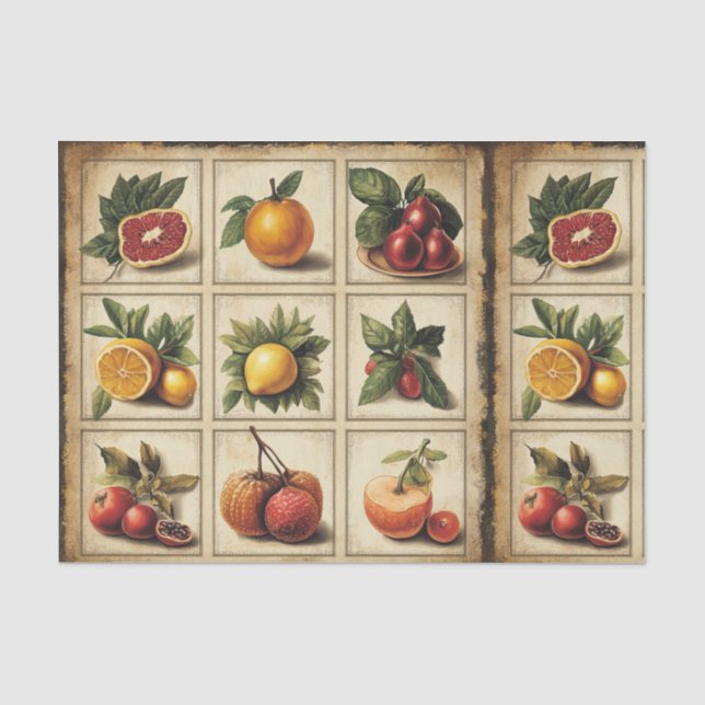 Papel De Seda Decoupage de Grade Botânica de Frutas Antigas (Frente )