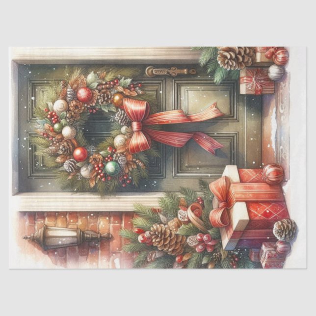 Papel De Seda Decoupage de Grinalda de Natal Retro (Frente )