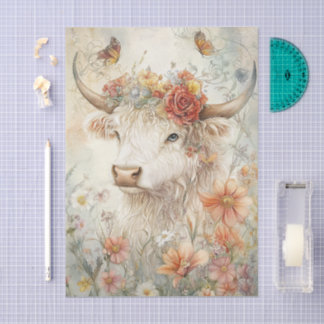 Papel De Seda Decoupage de Ilustração Vintage de Vaca das Terras