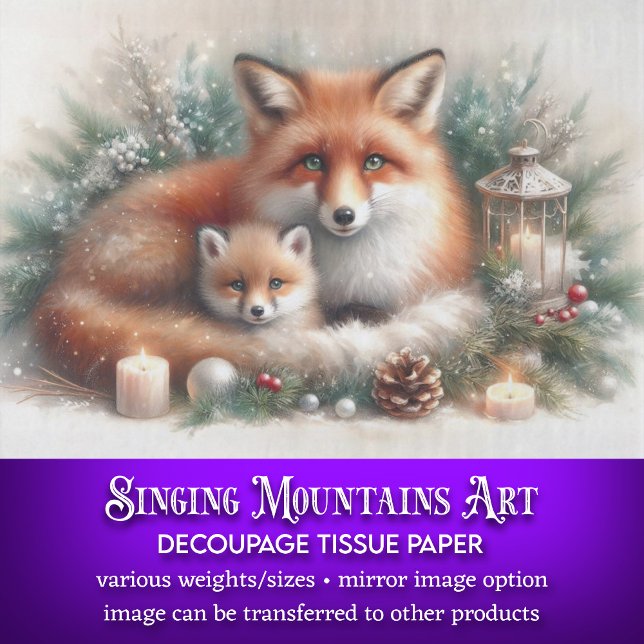 Papel De Seda Decoupage de inverno russa da família Raposa de Na (Criador carregado)