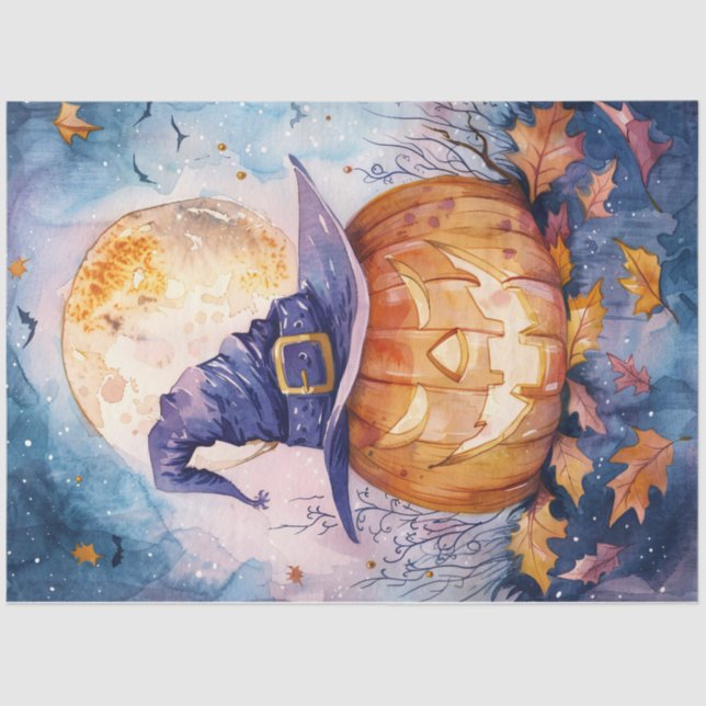 Papel De Seda Decoupage de Jack-o-Lanterna Cheia-Moon (Frente )
