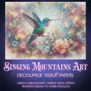 Papel De Seda Decoupage de Jardim de Beija-flor Caprichoso de Fa