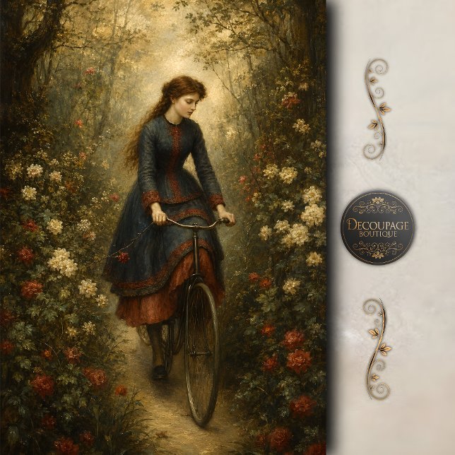 Papel De Seda Decoupage de Jardim de Bicicleta Vitoriana (Victorian Bicycle Garden Decoupage Tissue Paper)