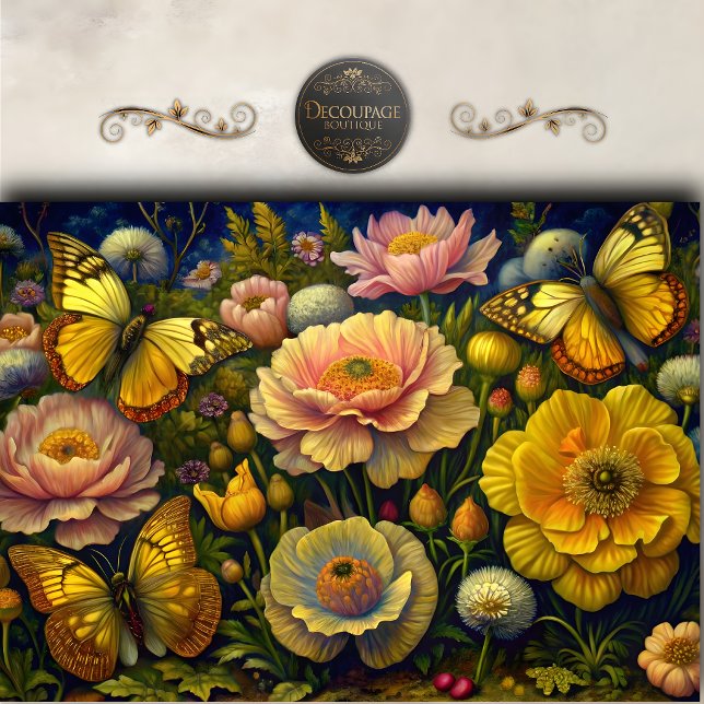 Papel De Seda Decoupage de Jardim de Borboletas Caprichoso (Whimsical Butterfly Garden Decoupage Tissue Paper)