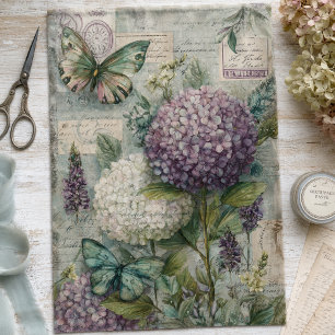 Papel De Seda Decoupage de Jardim de Borboletas Hortênsias Vinta