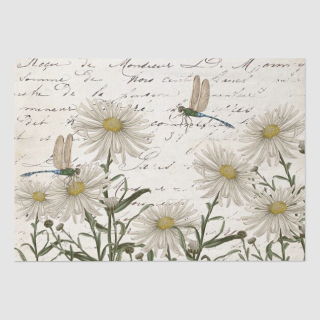Papel De Seda Decoupage de Libélula Flor Silvestre Roteiro Franc (Frente )
