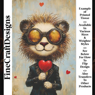 Papel De Seda Decoupage de Lion Steampunk & Red Heart Balloon AS