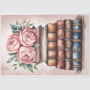 Papel De Seda Decoupage de Livros e Rosas de Aquarela
