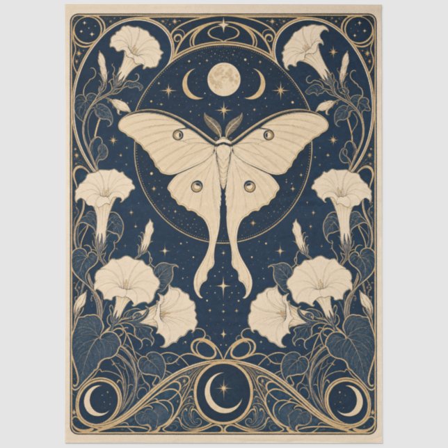 Papel De Seda Decoupage de Lua e Mariposa Gótica (Frente )