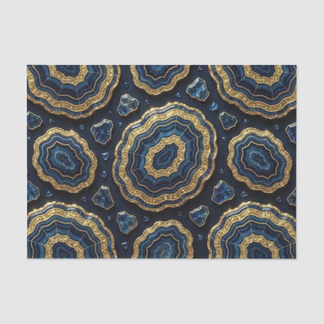 Papel De Seda Decoupage de Luxo | Geodo de Ágata Azul Marinho +  (Frente )